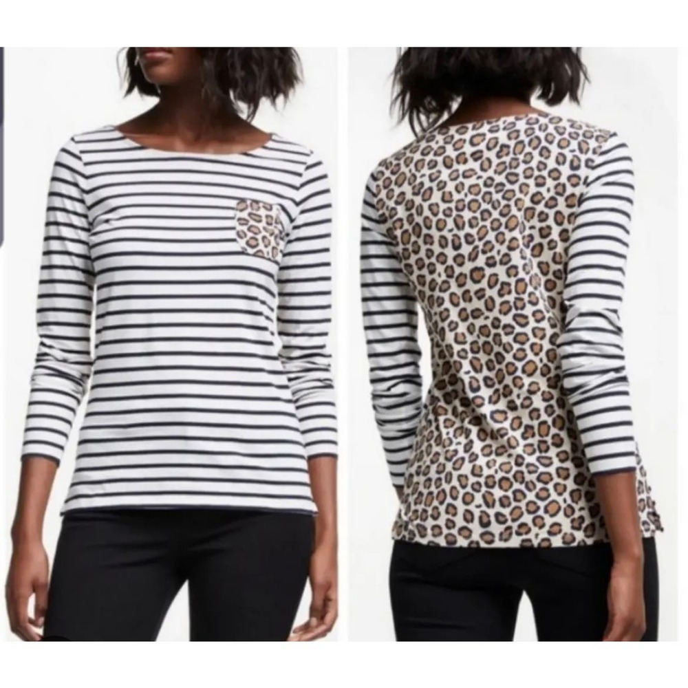 Boden Black and White Striped Long Sleeve Tee